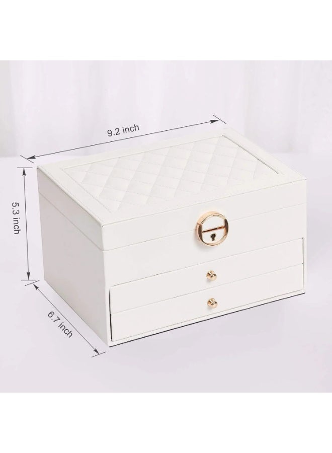 Jewelry organizer for women and girls, large three-tier jewelry storage box, faux leather jewelry display stand with removable tray for necklaces, earrings, rings and bracelets - Image 2